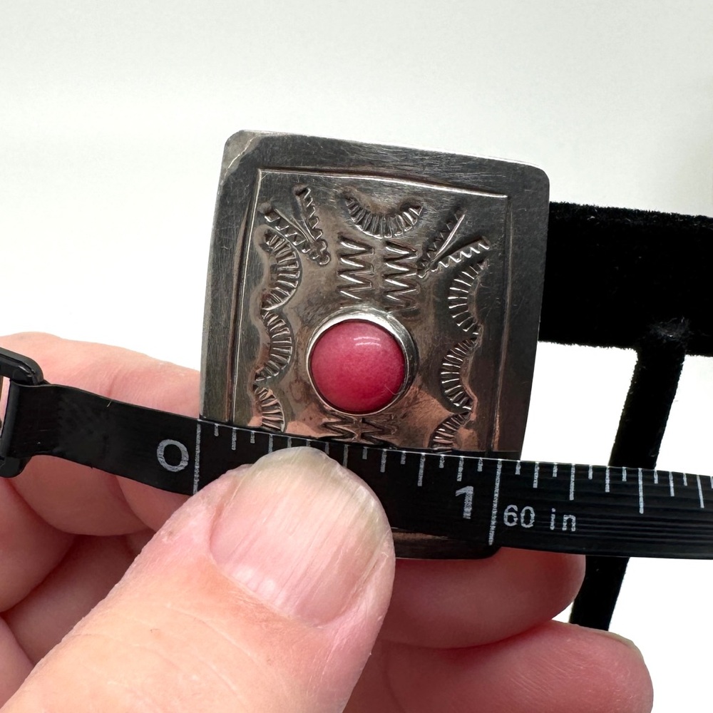 Taxco Sterling Silver and Pink Rhodochrosite Stone Post Earrings - Picture 9 of 12